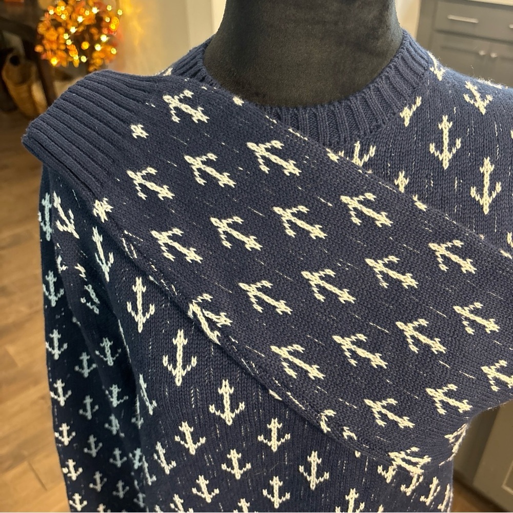 Crown & Ivy Navy and White Anchor Crewneck Sweater - Picture 6 of 6